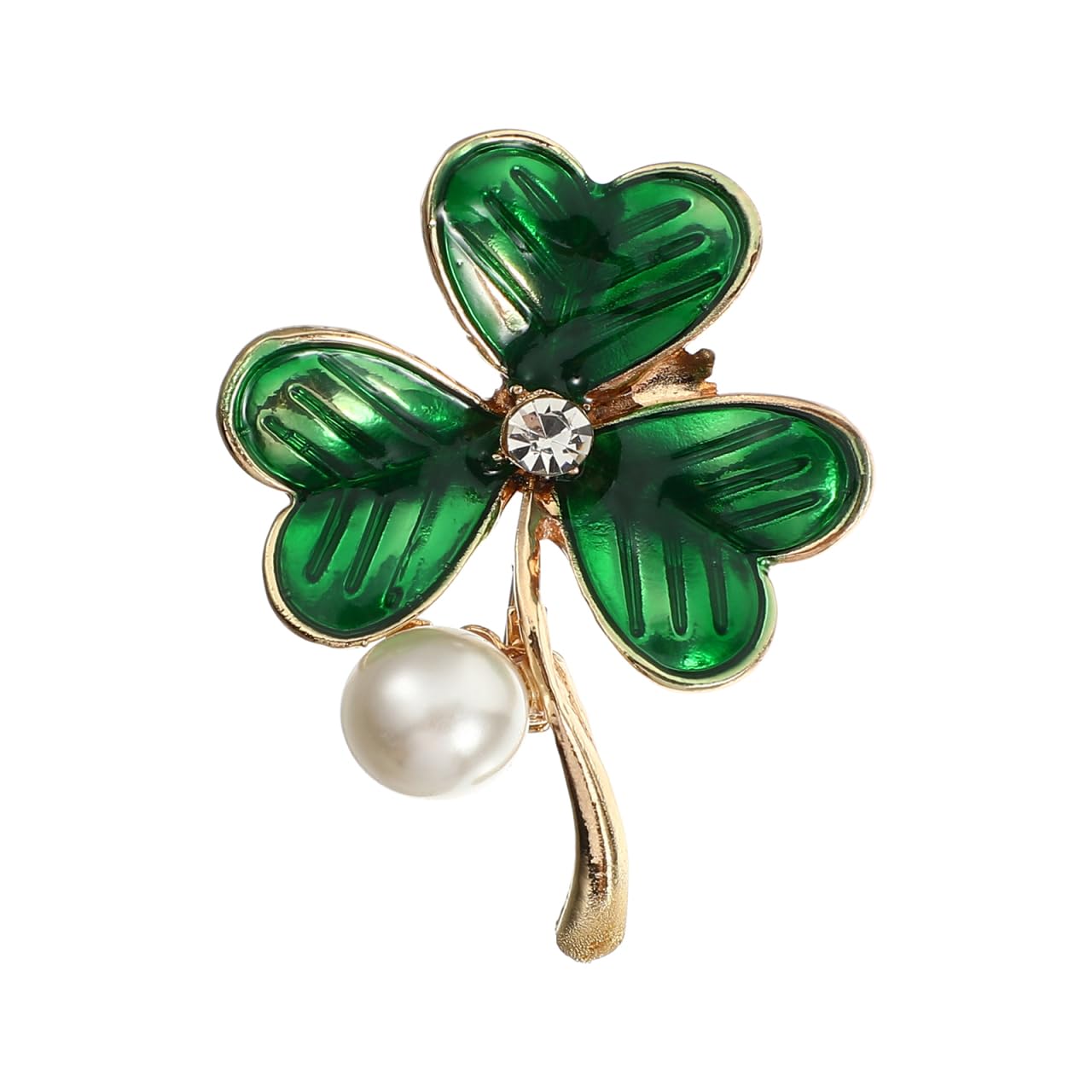 Holibanna Shamrock Brooch Green Leaf Clover Lapel Pin, Irish Lucky Enamel Brooch Jewelry Pin with Pearl for Clothing Scarf Shawl Bag Hat Charms Decoration