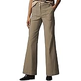 miduo Womens Solid Stretchy Buttons Wide Leg Straight Leg Long Flare Pants Trousers with Pockets