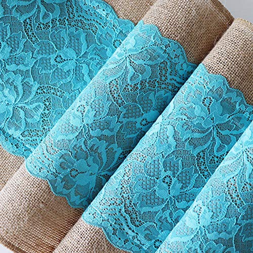 ARKSU Turquoise Burlap Table Runner,12 by 72 inch No-fray Jute Hessian Vintage Rustic Natural Wedding Christmas Country Outdoor Decor - Thumbnail 5