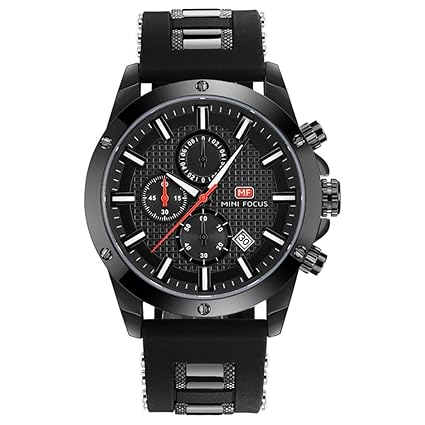 Mini Focus Japanese Quartz Silicon Strap Real Chronograph Waterproof Wrist Watch for Men - 0089 Black