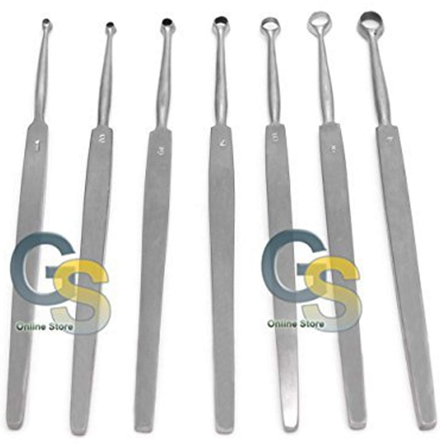 7 PCS SET FOX DERMAL CURETTES DERMATOLOGY G.S INSTRUMENTS Buy Online