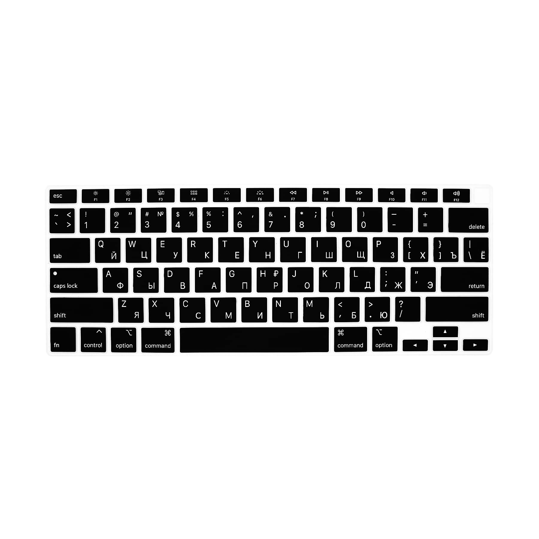 MiNGFi Silicone Russian Keyboard Cover for MacBook Air 13" A2179 (2020), A2337 (M1, 2020–2022) US/ANSI Layout - Black
