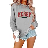 UXQIEN Christmas Sweatshirts for Women Merry Christmas Letter Print Long Sleeve Shirt Xmas Holiday Party Pullover Blouse