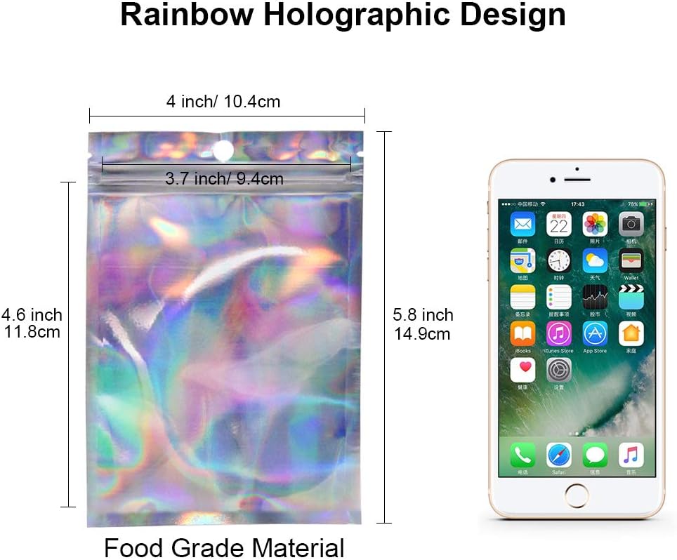 100pcs Holographic Mylar Zip Lock Bags Resealable 10.4 x 14.9 cm - Image 3