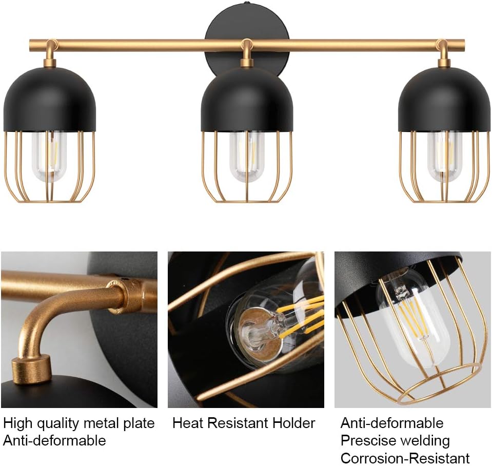 Ralbay Bathroom Vanity Light 3-Light Industrial Metal Wire Cage Wall Light Edison Vintage Wall Light Fixture for Bathroom (Exclude Bulb) - - 