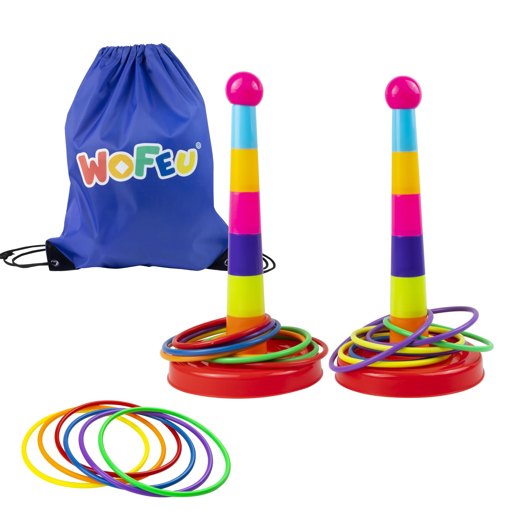 WOFEU Ring Toss Game for Kids with 18 Throwing Rings and Travel Bag, Colorful Tossing and Active Play Set,Garden Games Outdoor Play Equipment for Children,Quick Setup for Indoor and Outdoor Use
