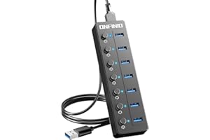 ONFINIO USB Hub, 7 Port USB Hub 3.0 with 3.3ft USB Cable Multiple Port with Individual LED On/Off Switches USB Splitter for Laptop & PC