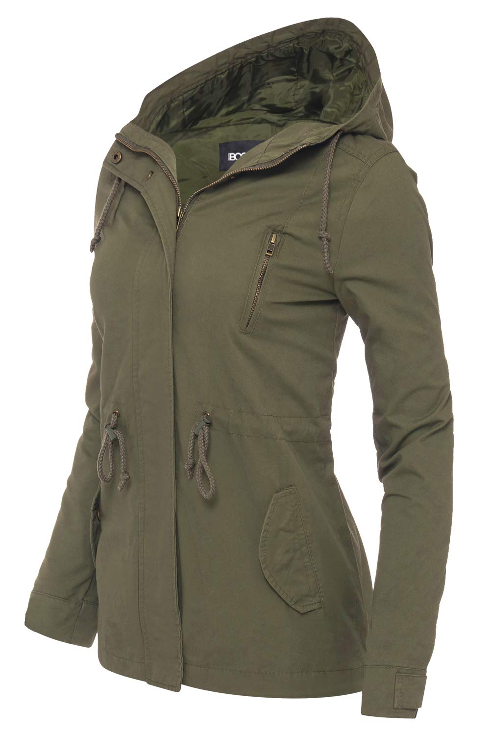 FASHION BOOMY Women's Zip Up Safari Military Anorak Jacket with Hood ...