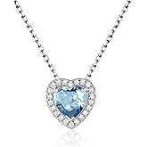 FindChic Dainty Heart Birthstone Necklace for Women Mom Girls Platinum Plated CZ Pendant Sparkly Birthday Anniversary Valentine's Gifts for Her Mom, with Gift Box