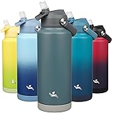 Konokyo Insulated Water Bottle with Straw Lid,32 oz Stainless Steel Vacuum Metal Bottle with Silicone Handle,Dark Gray