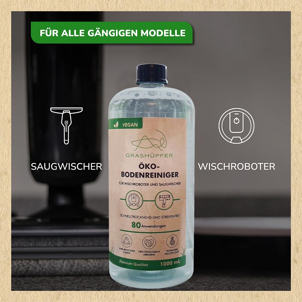 GRASHÜPFER® Öko Bodenreiniger für Wischroboter [TROPISCH] - Wischroboter Reinigungsmittel kompatibel mit Roborock, Dreame, Ecovacs & Co. geeignet für Laminat, Parkett, Vinyl & Fliesen - 1000ml 5