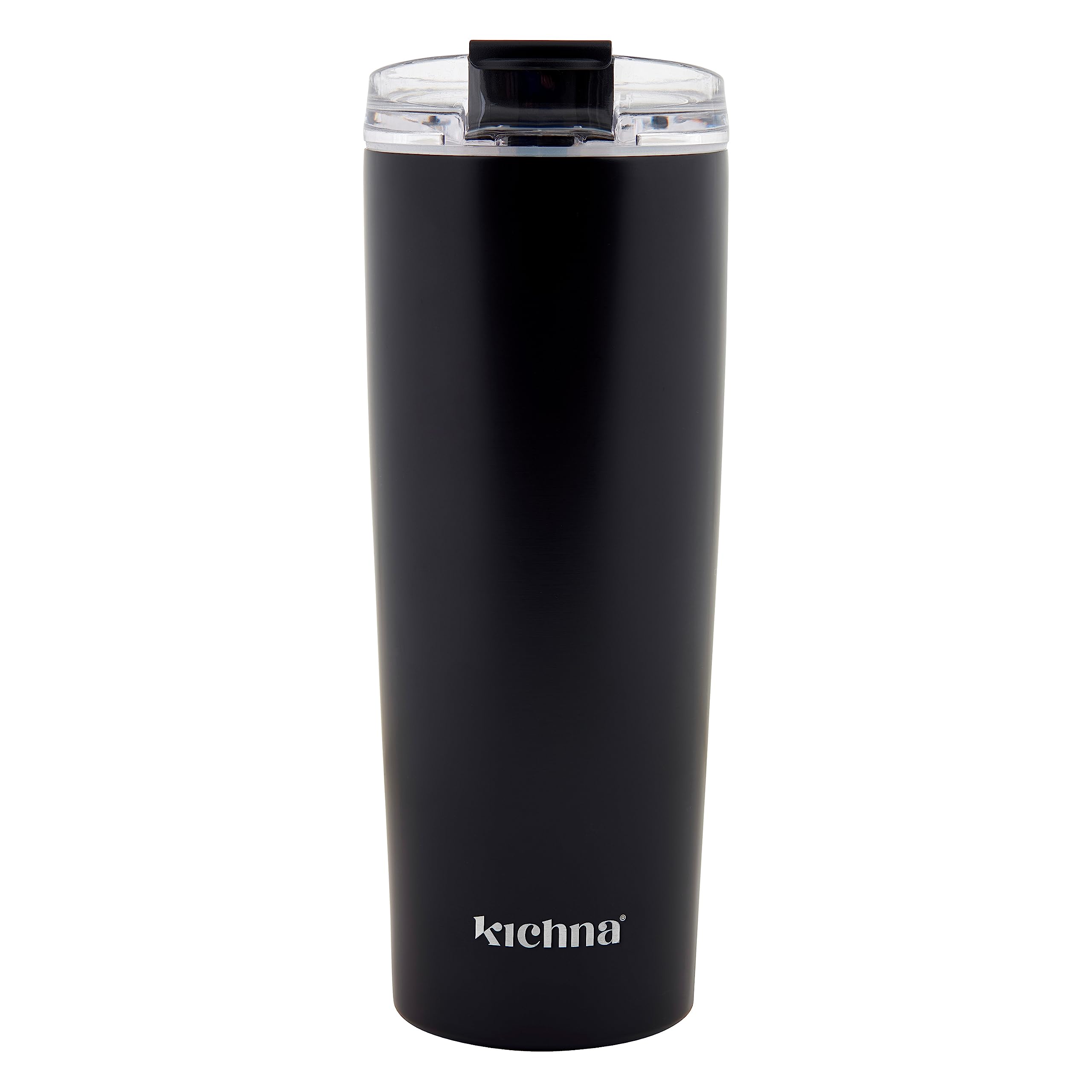 Kichna Brewer Travel Coffee Tumbler with Flip Lid Lock | Double Walled Stainless Steel Vacuum Travel Mug | BPA Free Lid Leak & Spill Proof | Keep Cold for 14Hrs or Hot for 3Hrs 550ml - Onyx Black