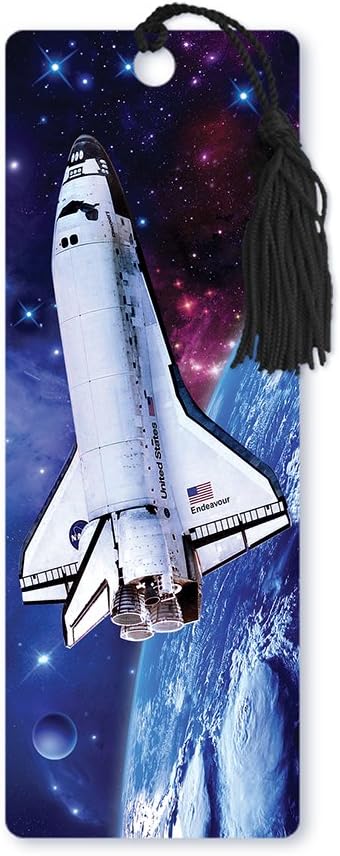 Dimension 9 3D Lenticular Bookmark with Tassel, Space Shuttle Flying Over Planet (LBM086)