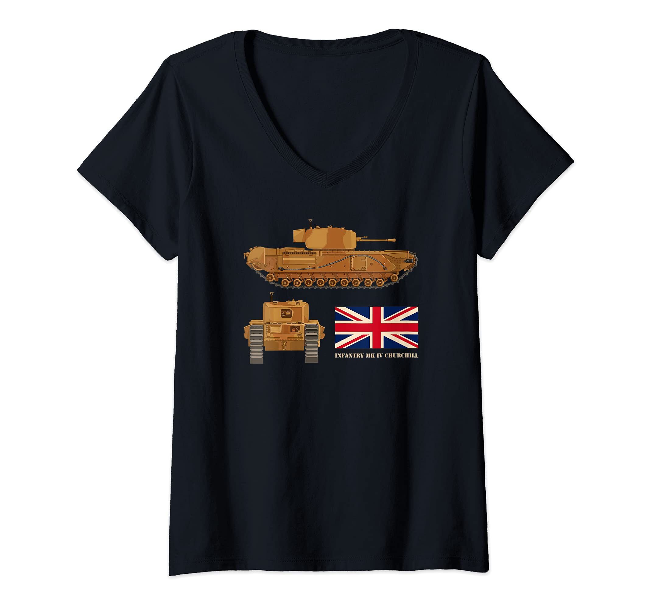 Womens Churchill Infantry Tank Mark IV WW2 British Tanks Flag V-Neck T-Shirt