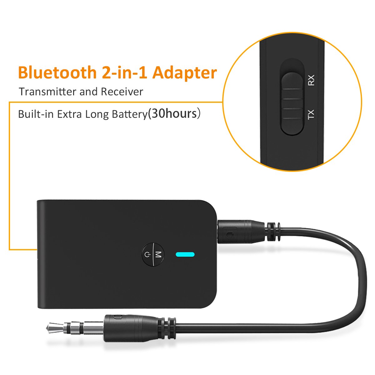 Bluetooth Adapter,YOTTA 2 in 1 Bluetooth Empfänger Transmitter Mini Tragbar mit 3,5mm Audio Adapter für Phone / PC / Auto / TV / MP3 / Kopfhörer und mehr(30 Stunden Playtime)