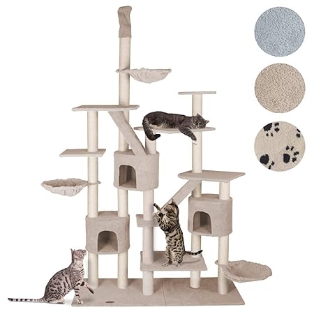 happypet® Kratzbaum für Katzen deckenhoch höhenverstellbar 225 - 255 cm hoch, CAT013, großer Kletterbaum Katzenbaum für mehre