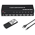 HDMI Switch 4K@60Hz, 7In 1Out HDMI Switcher Selector with IR Remote Supports Full HD 4K/1080P/3D & HDCP 2.2 for Switch,Xbox,PS4/PS5,Fire Stick,Roku,Apple TV etc. (HDMI 7Input 1Output)