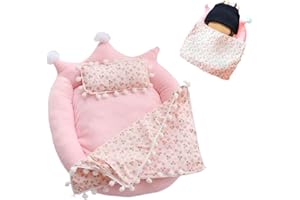 HEPHYCE Mini Bed for Labubu Sofa, Doll House Furniture for Labubu Bedroom, Cute Doll Bed with Pillow and Blanket for 17cm Doll, Dollhouse Accessories for Labubu Decor or Collectors (Cherry)