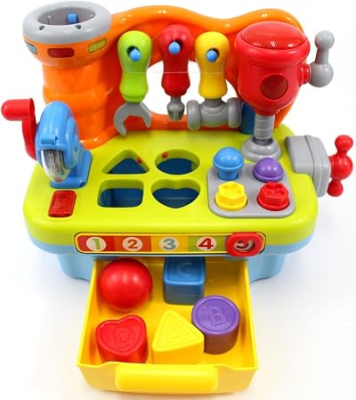HOLA Baby Tool Bench Toy for 1-2-3 Year Olds with Shape Sorter Lights Sounds