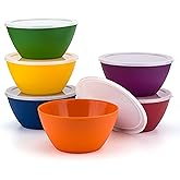 KX-WARE Plastic Bowls with Lids set of 6 - Unbreakable and Reusable 6-inch Plastic Cereal/Soup/Salad Bowls Multicolor, Microwave/Dishwasher Safe, BPA Free