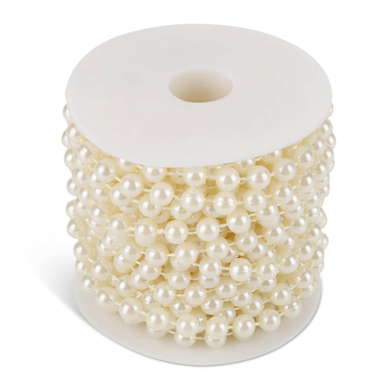 Pearl String Bead, 8mm Faux Pearl Beads Garland 10m/32.8feet Pearl Bead Roll String Pearl Wire Beads String decorative pearl beads for crafts for Wedding Party (Beige)