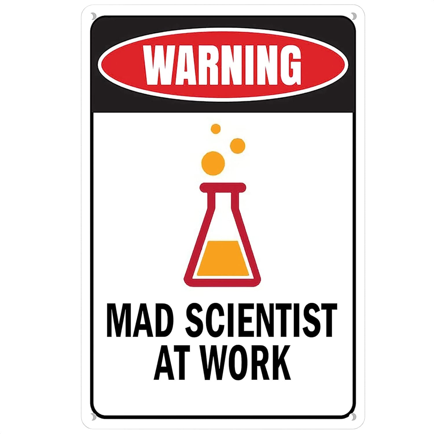 Wall Décor - Mad Scientist Home Wall Decor - Mad Scientist Decorations Aluminum Signs Funny - Laboratory Sign Tin Metal Decor Mad Scientist Props for Chemistry Classroom Decorations Science Poster 8x12 IN