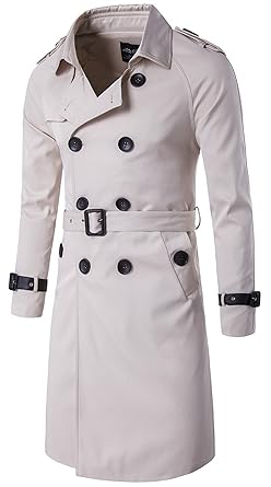 YYZYY Herren Zweireihiger Lässiger mit Gürtel Schlank Langer Mäntel Jacken Trenchcoat Windbreaker