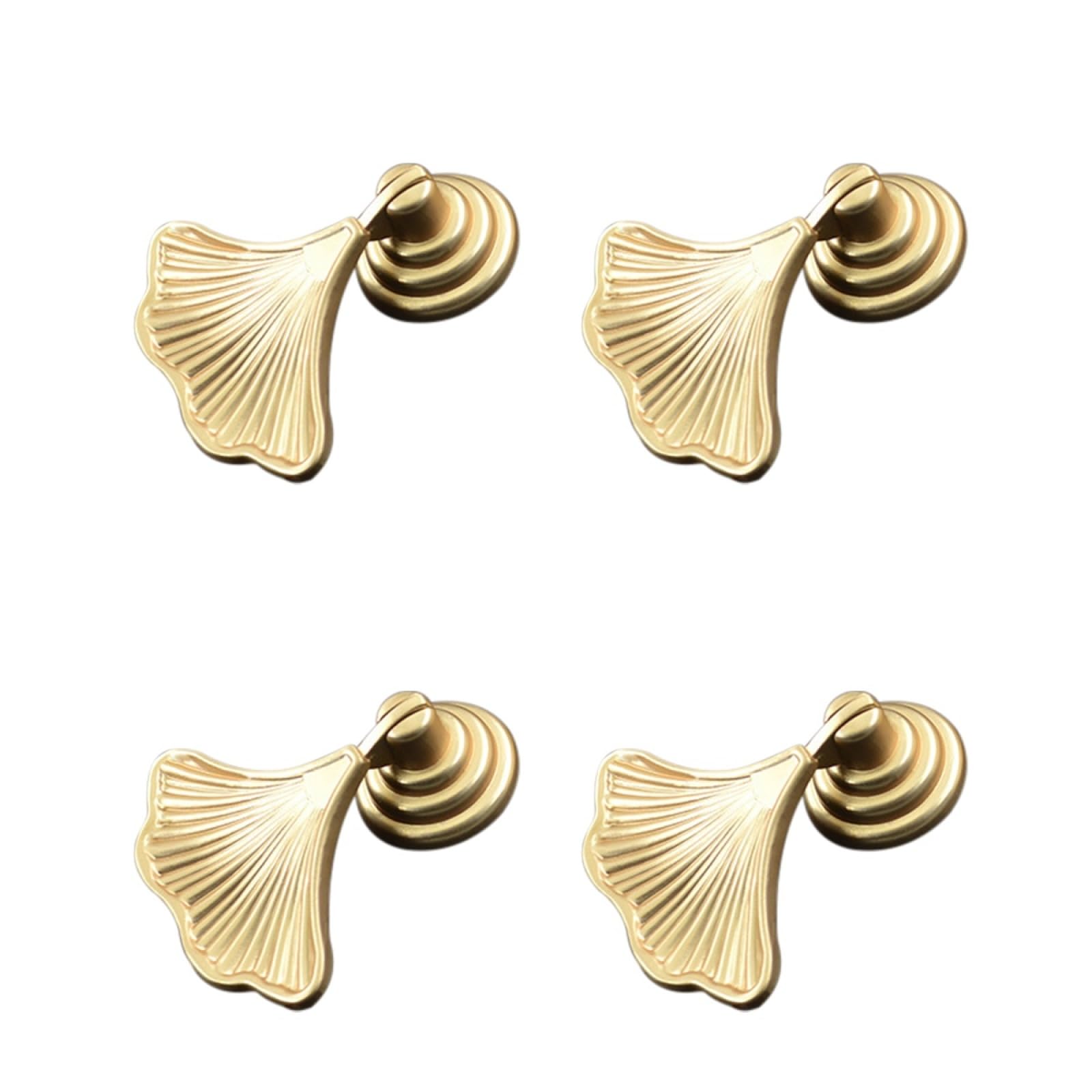 Veemoon 4 Pcs Ginkgo Leaf Shape Knob Handles Brass Pendant Pull Handle Hardware Drawer Single Hole Handle for Wardrobe Cupboard Closets Cupboard