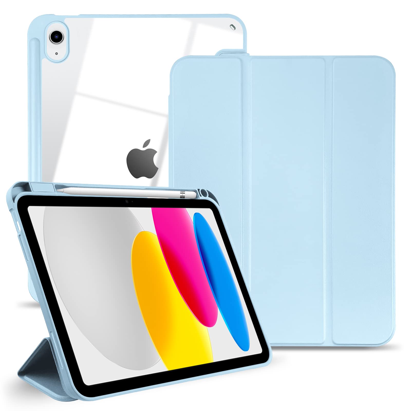 TopPerfekt iPad 10th Generation Case 2022 10.9 inch 2022 A2757 A2777, TPU Shockproof Frame and Protective Leather Cover [Built-in Pencil Holder, Support Auto Sleep/Wake] lightblue