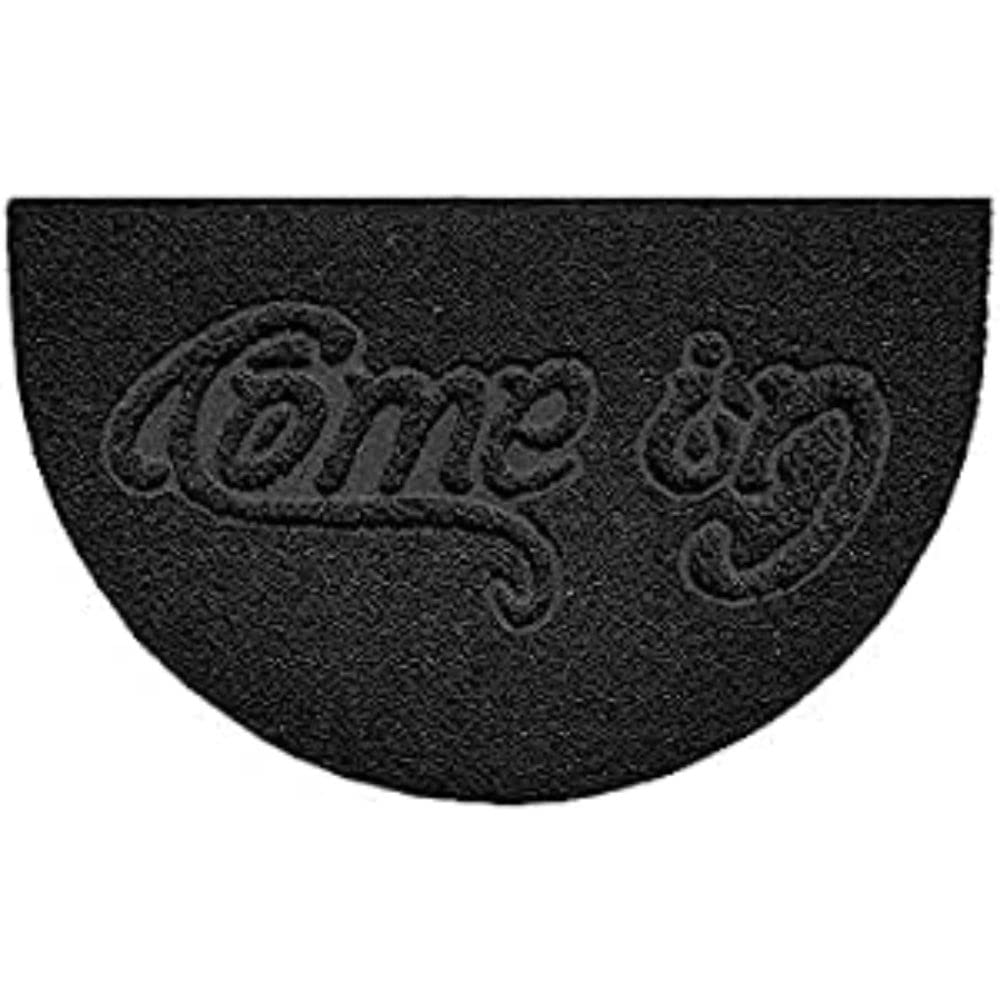 Nicoman Embossed Halfmoon Half Circle Door Mat Dirt-Trapper Jet-Washable Doormat 70x44cm (Black, COME-IN) - Use Outdoor ONLY