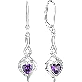 Starchenie Infinity Heart Earrings Sterling Silver Twisted Leverback Earring Gemstones Jewelry for Women