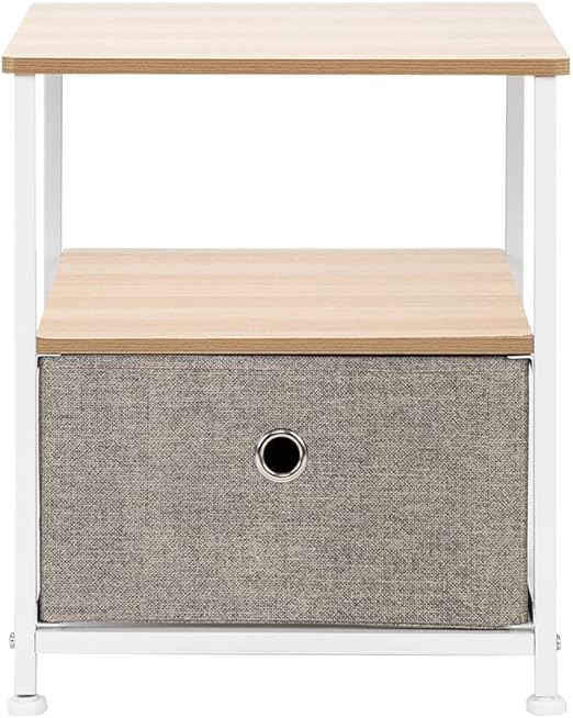 Amazon Com Nightstand 1 Drawer Shelf Storage Bedside Furniture Accent End Table Chest For Home Bedroom Office College Dorm Steel Frame Wood Top Easy Pull Fabric Bins Linen Kitchen Dining
