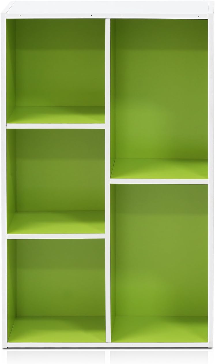 Furinno LUDER Book Shelf, 5-Cube Bookshelf, Reversible Bookcase, 9.4 x 19.5 x 31.5, for Living Room Bedroom, Home Office, White/Green - Image 4