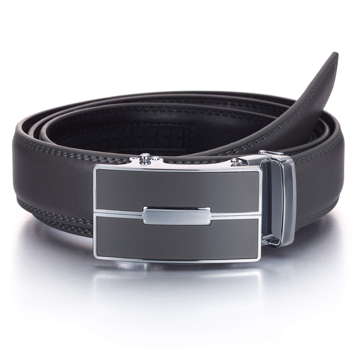 YEHMAN Men's Leather Automatic Ratchet Belt with Sliding Buckle without holes 3 cm (505 Grey 120 cm)