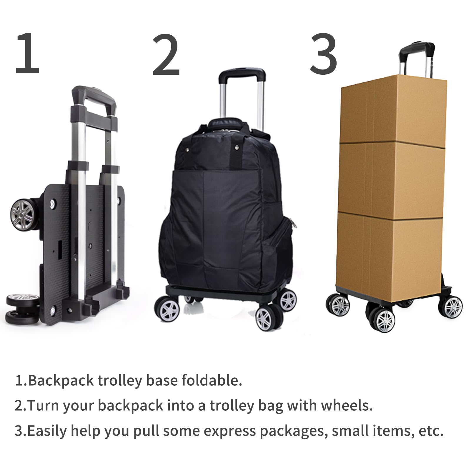 HapBoby Backpack Trolley Wheeled Cart-Backpack Hand Truck with Luggage Strap,Aluminium Alloy Folding Trolley Cart for Bags Backpack Travel Luggage Cart
