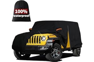 FiveFox 7 Layers Car Cover Custom Fit Jeep Wrangler 2 Door JK JL CJ YJ TJ Sahara 1987-2025, Heavy Duty Waterproof All Weather Full Exterior Cover Outdoor Protection with Door Zipper & Cotton