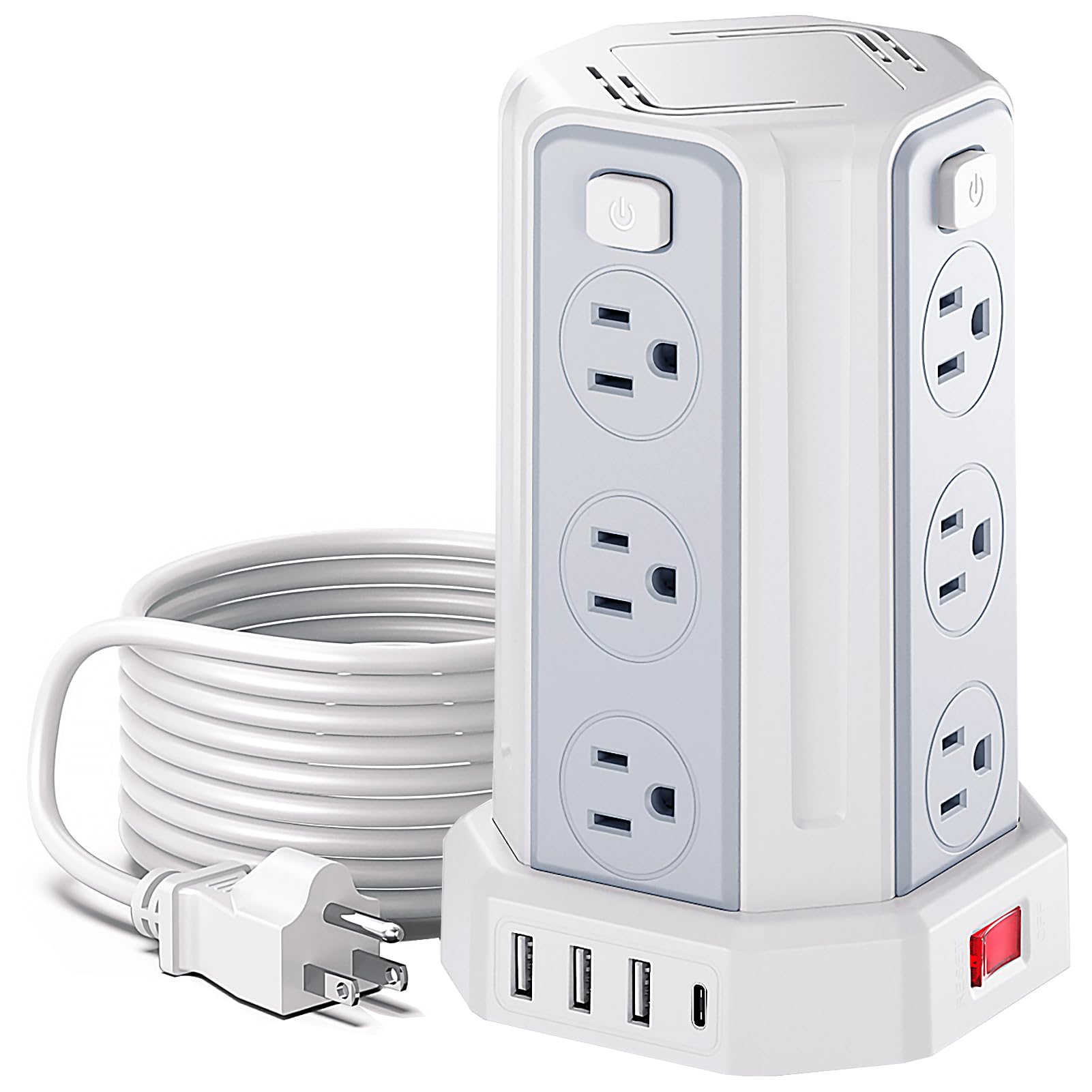 Photo 1 of Power Strip Surge Protector, 10 Ft Extension Cord with 12 AC Multiple Outlets 4 USB (1 USB C), SMALLRT Power Tower Desktop Charging Station (White, 6.5 FT)
