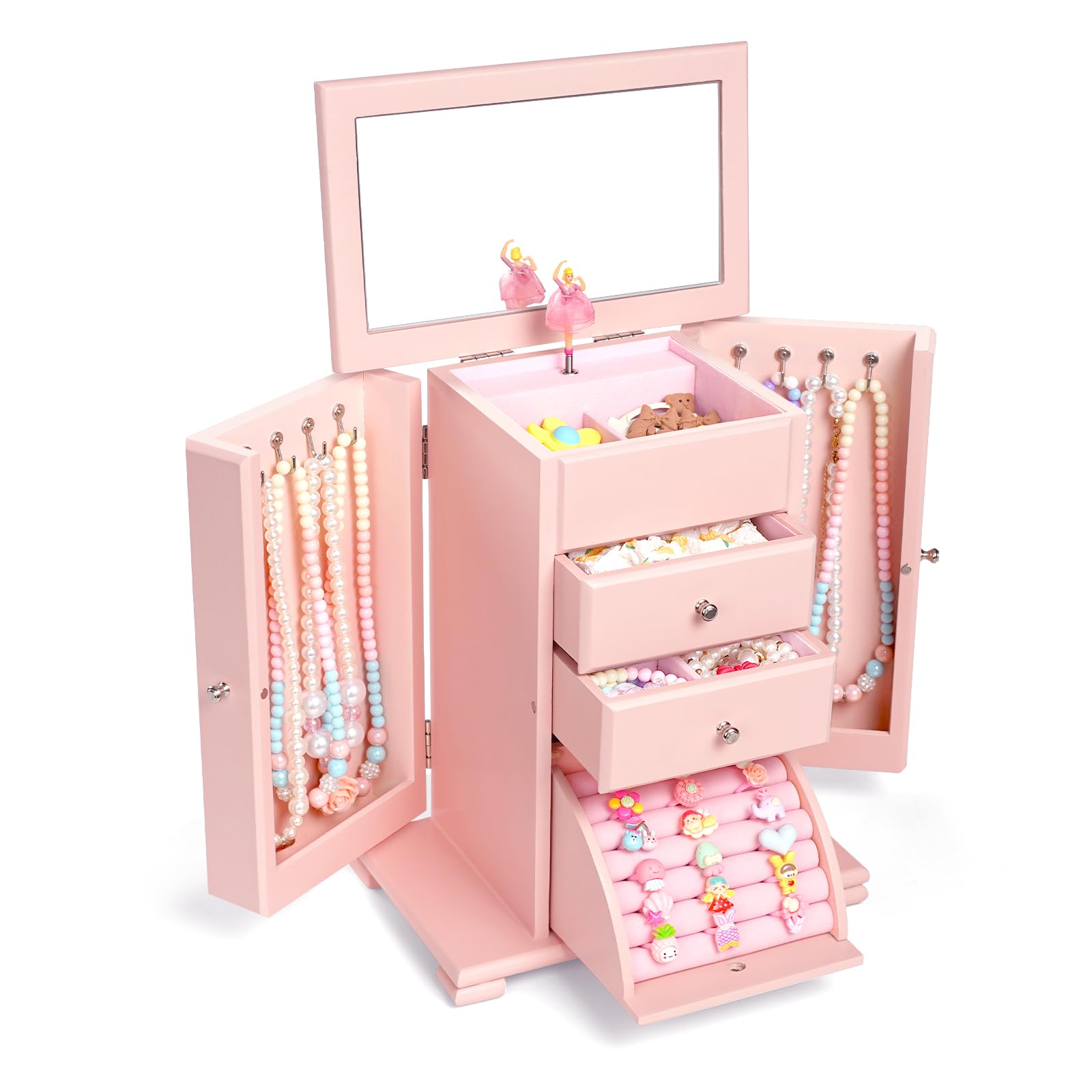 Photo 1 of **MIRROR CAME OFF**Emfogo Musical Jewelry Box for Girls, Large Kid Music Box with Ballerina for Birthday Bedroom Decor, 5 Layer Girl Jewelry Gifts for Girls Kids - Pink