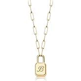 MTMY Lock Initial Necklace 14K Gold Plated Adjustable Paperclip Chain Dainty Lock Pendant Necklace Personalized Engraved Letter Jewelry for Women