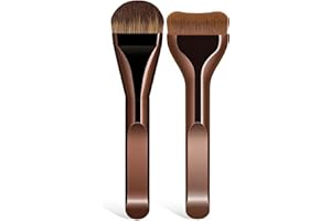 2pcs Foundation Brush,Flat Top & Curved Contour Makeup Brushes For Liquid,Cream,Powder Flawless Application,Vegan Synthetic B