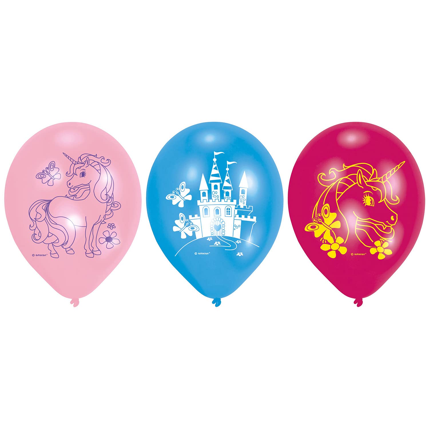 Amscan 9902112 - 6 latex balloons unicorn, diameter 22.8 cm, decoration, balloon, unicorn, birthday, theme party