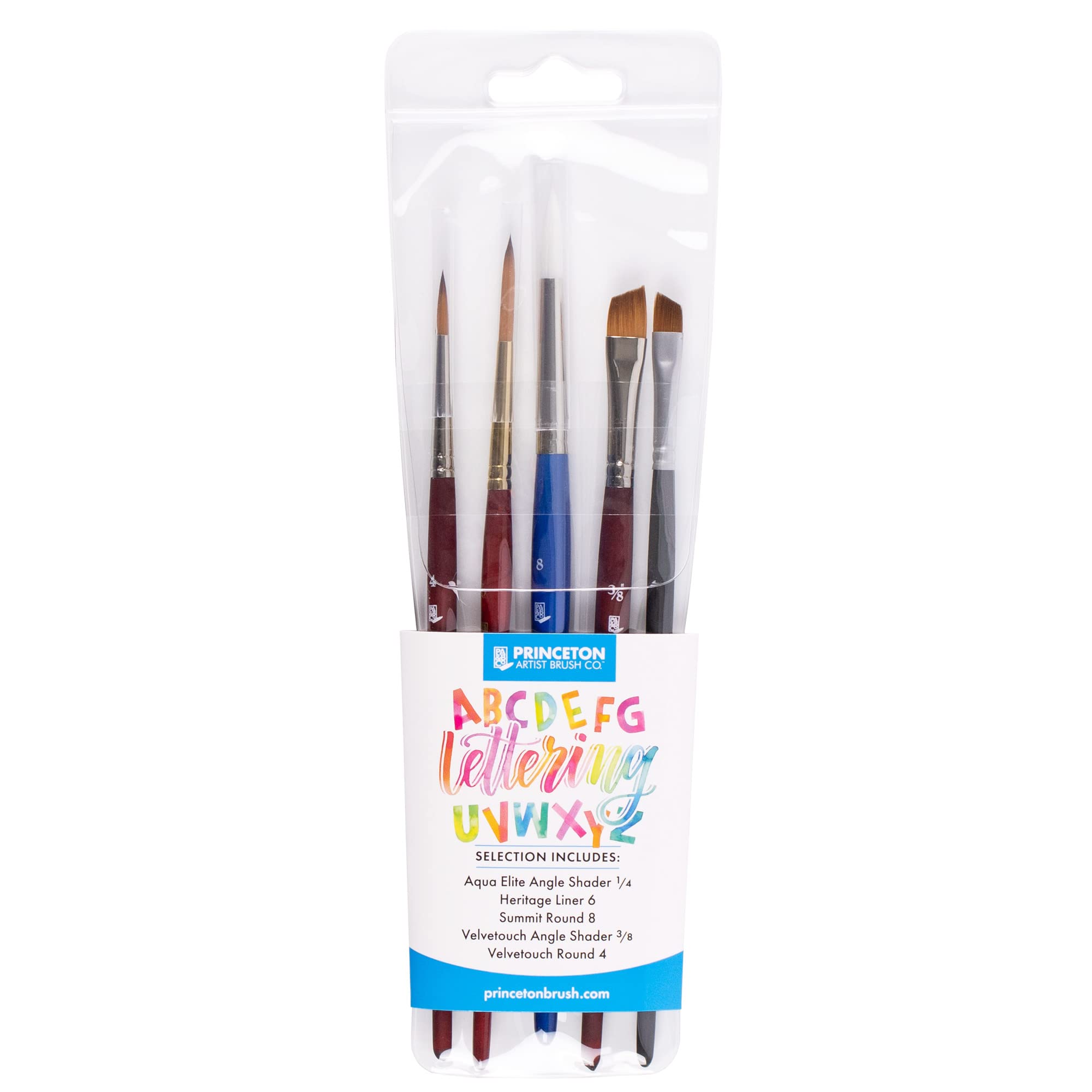 Princeton Lettering Brush Set, 5 x Mixed Brushes, Watercolour, Short Handle, for Professionals & Students