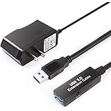 WDX SuperSpeed Active USB 3.0 Extension Cable 50 Feet(15 Meter) A-Male to A-Female USB 3.0 Extender with AC Power Adapter Compatible Oculus Rift, Xbox, PS4 and More, Black