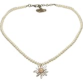 Alpenflüstern Trachten Pearl Necklace Rhinestone Edelweiss Greta (ivory-white) | Traditional German Pendant Necklace for Women | Original Bavarian Jewelry for Dirndl Costume Dress & Oktoberfest