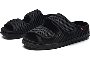 KUMUROETA Extra Wide Diabetic Foot Shoes,Unisex Shoes for Swollen Feet,Adjustable Diabetic Slippers,Men's Diabetic Sandals for Obesity,Hallux Valgus,Plantar Fasciitis,Arthritis,Black