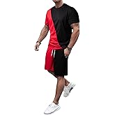 GORGLITTER Men's 2 Piece Outfits Color Block Short Sleeve T Shirt and Shorts Set with Pockets