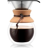Bodum 34oz Pour Over Coffee Maker, High-Heat Borosilicate Glass with Reusable Stainless Steel Filter and Double Wall Cork Grip - Made in Portugal