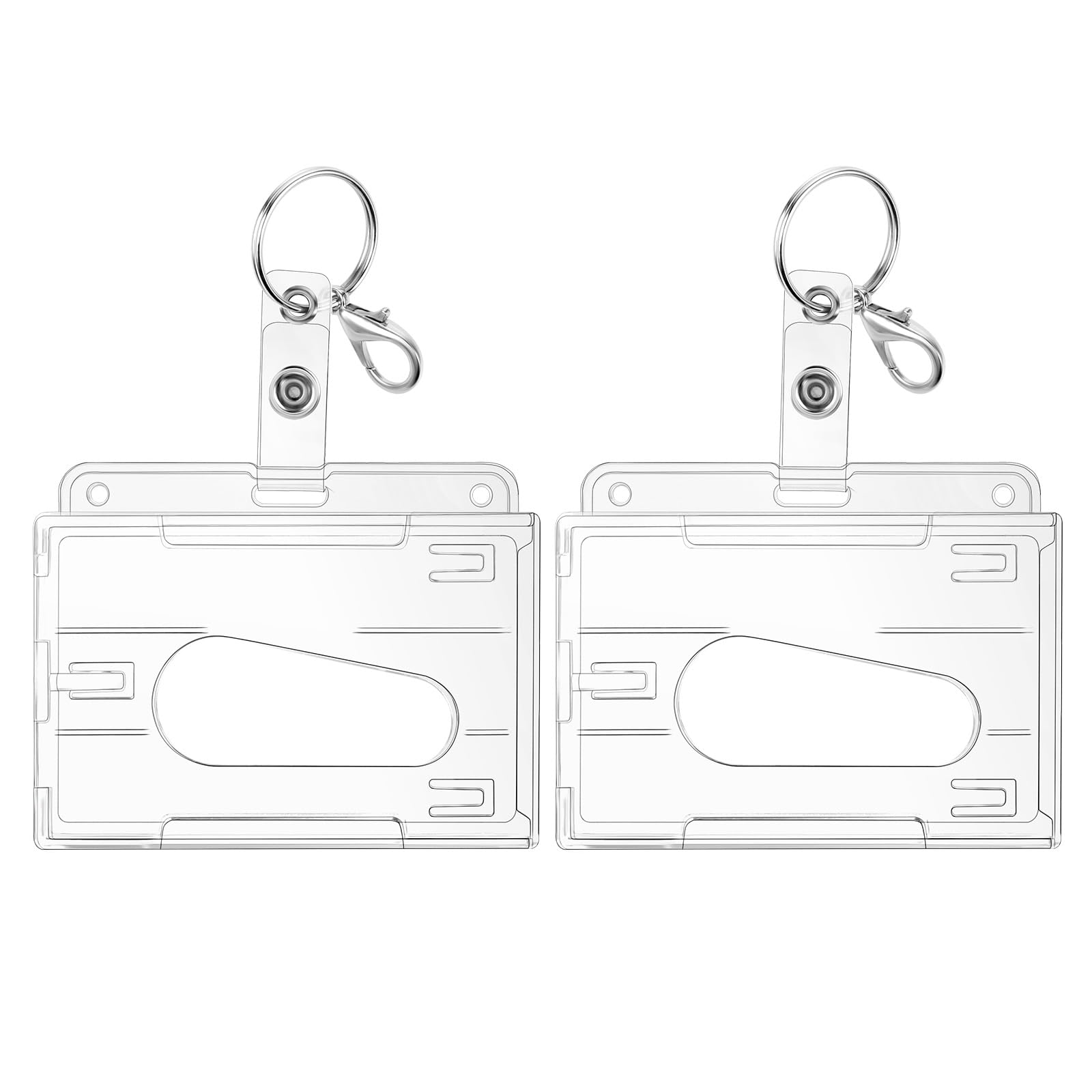 Photo 1 of TIESOME 2 Pcs Hard ID Badge Card Holder Set with Keyring and Clip,Thumb Slot Clear Card Protector Hard Plastic Card Case for Keychain Office School(Horizontal)