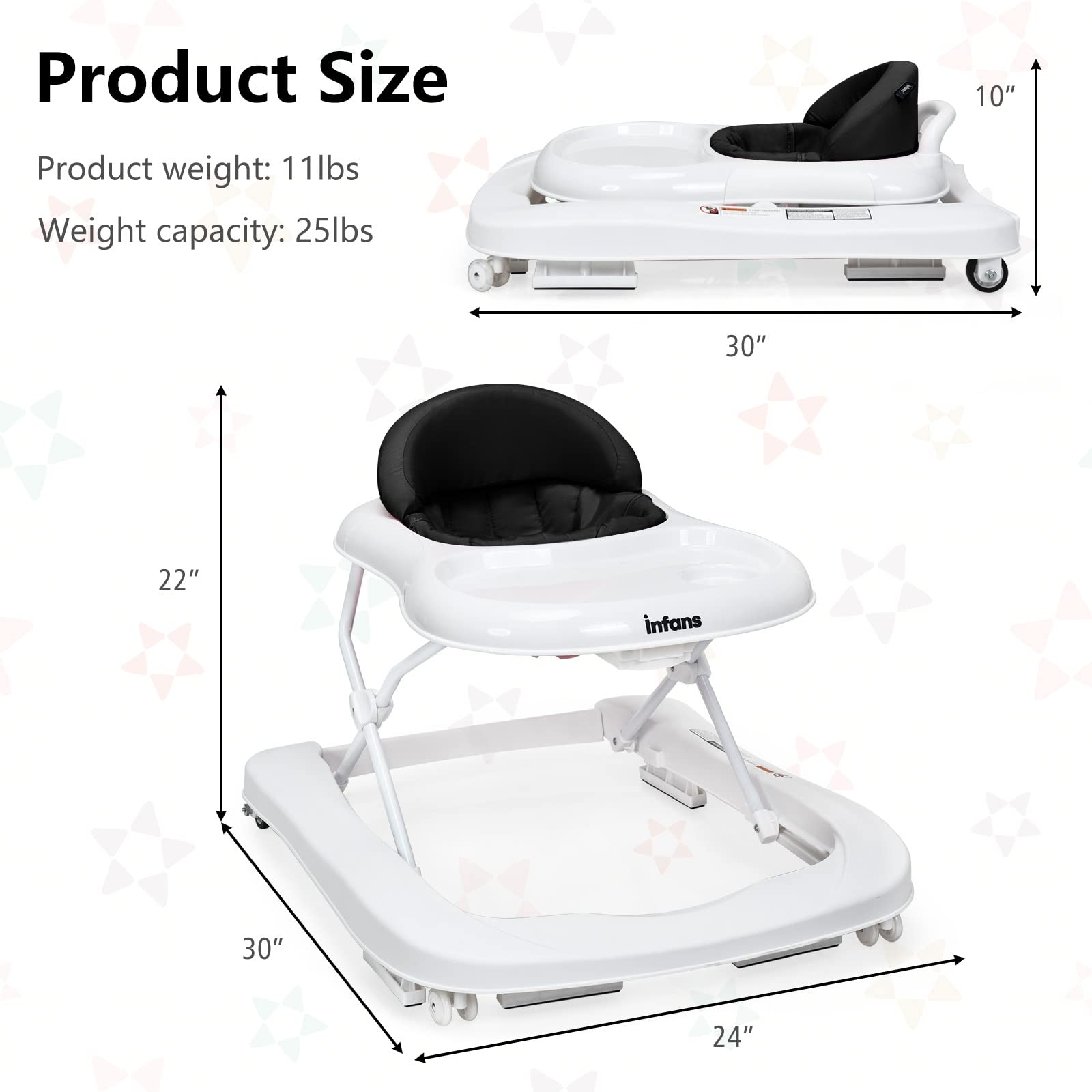 INFANS Foldable Baby Walker, 3 in 1 Toddler Walker LearningSeated Walk