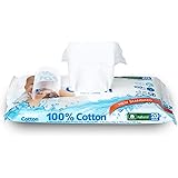 Water Cotton Baby Wipes 100% Biodegradable Travel Safe Sweet Almond Oil, Panthenol, White, Aloe Vera, 20 Count
